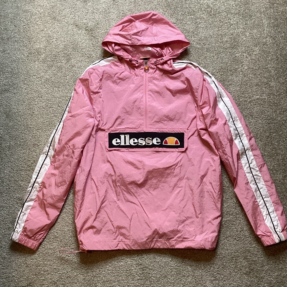 Ellesse Tonvilli Windbreaker Jacket Anorak Hoody Hooded Pink Medium Kangaroo - Picture 4 of 9
